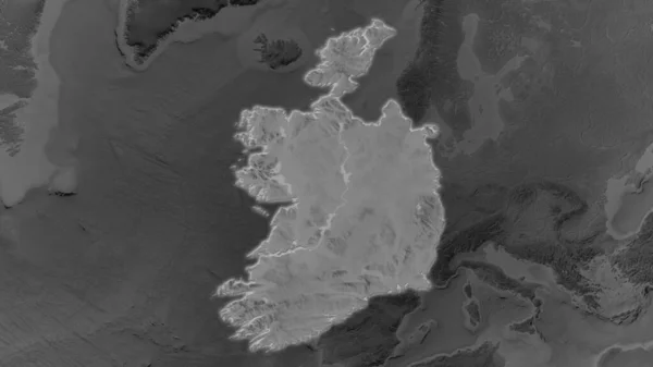 Irlanda Área Ampliada Brilhou Fundo Escurecido Seu Entorno Mapa Elevação — Fotografia de Stock