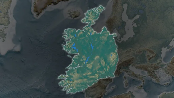 Oblast Irska Zvětšovala Žhnula Tmavém Pozadí Svého Okolí Mapa Reliéfu — Stock fotografie