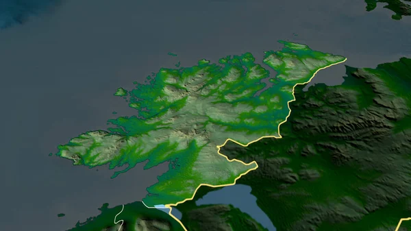 Donegal County Ireland Zoomed Highlighted Main Physical Landscape Features Rendering — Stock Photo, Image