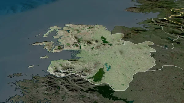 アイルランドの郡が拡大し 強調表示された 衛星画像 3Dレンダリング — ストック写真