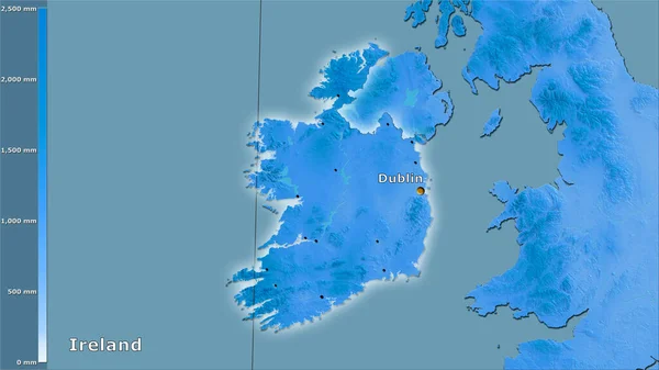 Precipitación Anual Dentro Del Área Irlanda Proyección Estereográfica Con Leyenda — Foto de Stock