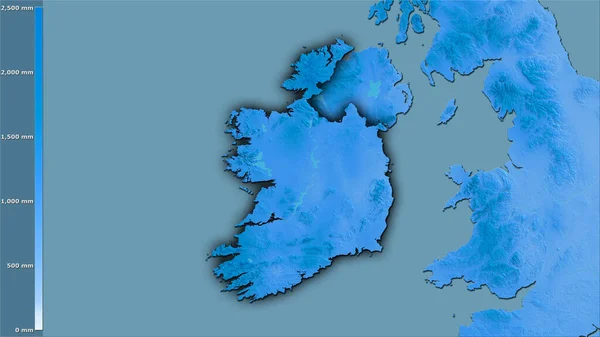 Roczne Opady Atmosferyczne Obszarze Irlandii Projekcji Stereograficznej Legendą Surowa Kompozycja — Zdjęcie stockowe
