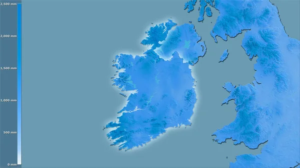 Årlig Nederbörd Inom Irland Stereografisk Projektion Med Legend Sammansättning Rasterskikt — Stockfoto