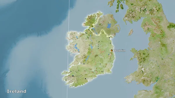 Zone Irlande Sur Satellite Une Carte Dans Projection Stéréographique Composition — Photo