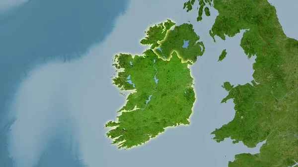 衛星Bマップ上のアイルランド領域の立体投影 光輝く輪郭を持つラスター層の生の組成 — ストック写真