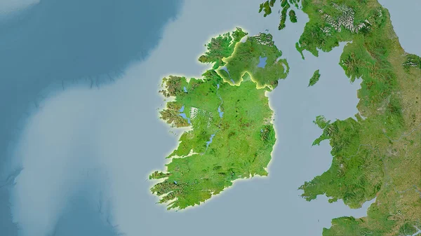 Zone Irlande Sur Carte Satellite Dans Projection Stéréographique Composition Brute — Photo