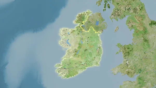 Zone Irlande Sur Carte Satellite Dans Projection Stéréographique Composition Brute — Photo