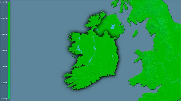 Průměrná Roční Teplota Oblasti Irska Stereografické Projekci Legendou Hrubé Složení — Stock fotografie