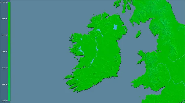 Roczna Średnia Temperatura Obszarze Irlandii Projekcji Stereograficznej Legendą Surowa Kompozycja — Zdjęcie stockowe