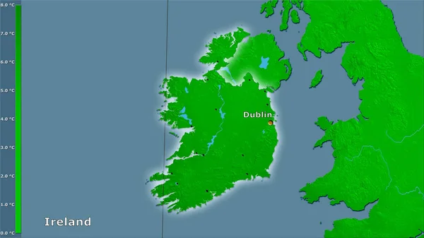 Průměrná Teplota Nejchladnější Čtvrti Oblasti Irska Stereografické Projekci Legendou Hlavní — Stock fotografie