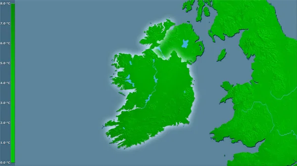 Průměrná Teplota Nejchladnější Čtvrtiny Oblasti Irska Stereografické Projekci Legendou Hrubé — Stock fotografie
