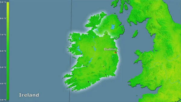 Variación Media Temperatura Diurna Dentro Del Área Irlanda Proyección Estereográfica — Foto de Stock