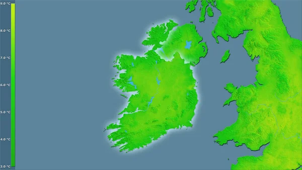 Průměrné Denní Teplotní Výkyvy Oblasti Irska Stereografické Projekci Legendou Hrubé — Stock fotografie