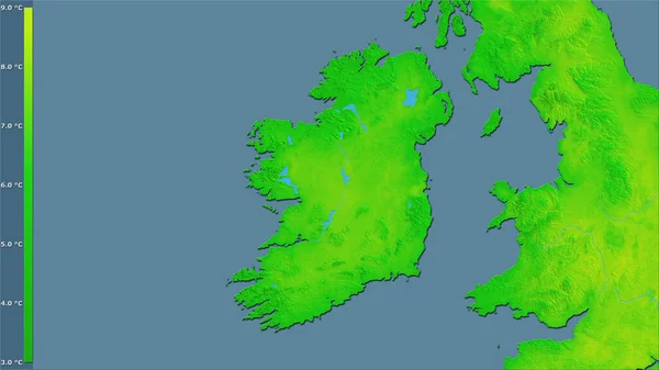 Średnia Dzienna Zmienność Temperatury Obszarze Irlandii Projekcji Stereograficznej Legendą Surowa — Zdjęcie stockowe