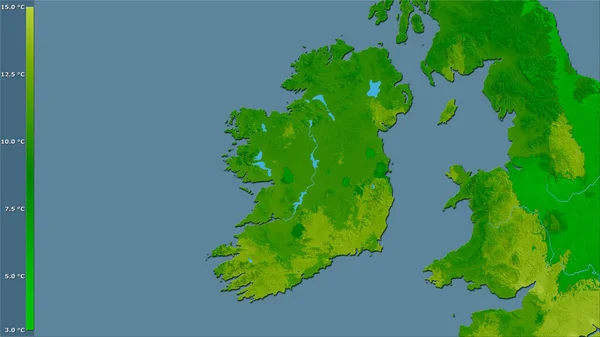 Średnia Temperatura Najcieplejszego Kwartału Obszarze Irlandii Projekcji Stereograficznej Legendą Surowa — Zdjęcie stockowe