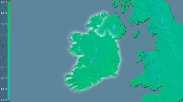 Minimální Teplota Nejchladnějšího Měsíce Oblasti Irska Stereografické Projekci Legendou Hrubé — Stock fotografie