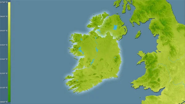 Průměrná Teplota Nejteplejší Čtvrti Oblasti Irska Stereografické Projekci Legendou Hrubé — Stock fotografie