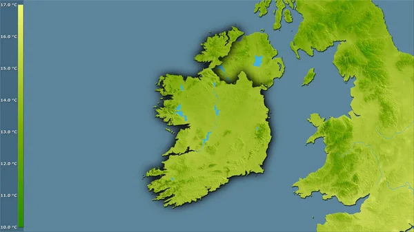 Temperatura Média Quarto Mais Quente Dentro Área Irlanda Projeção Estereográfica — Fotografia de Stock