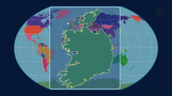 Zoomed View Ireland Outline Perspective Lines Global Map Kavrayskiy Projection — Stock Photo, Image