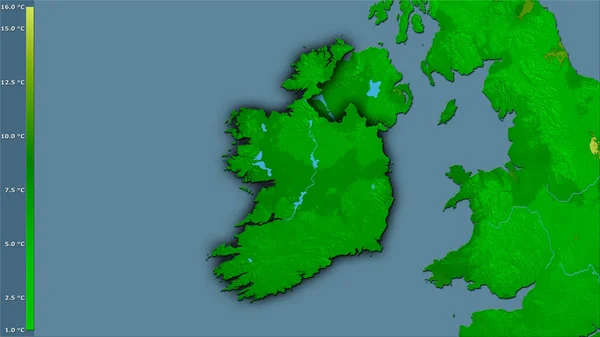 Průměrná Teplota Nejteplejší Čtvrti Oblasti Irska Stereografické Projekci Legendou Hrubé — Stock fotografie