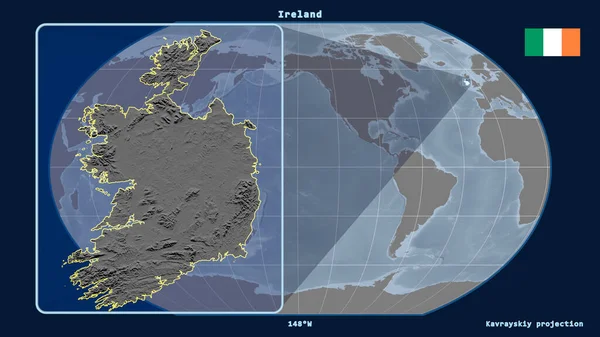 Kavrayskiy Projekcióban Írország Perspektíváival Egy Globális Térképpel Közelítve Alakzat Bal — Stock Fotó