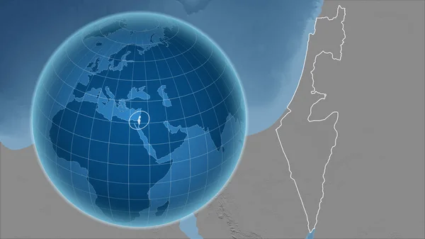 Israele Globo Con Forma Del Paese Contro Mappa Ingrandita Con — Foto Stock