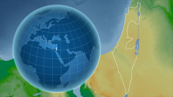 Israele Globo Con Forma Del Paese Contro Mappa Ingrandita Con — Foto Stock