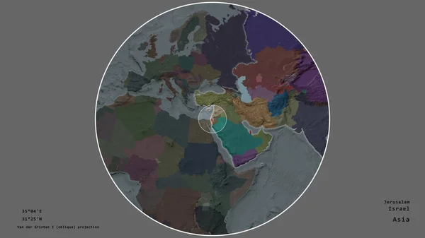 Oblast Izraele Označená Kruhem Rozsáhlé Mapě Kontinentu Izolované Odumřelém Pozadí — Stock fotografie