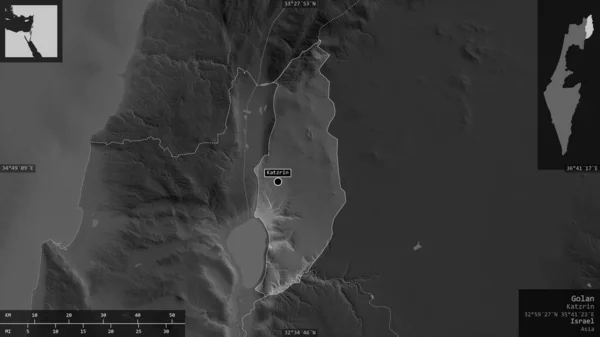 Golán Distrito Israel Mapa Escala Grises Con Lagos Ríos Forma — Foto de Stock