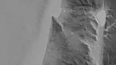 Hayfa, İsrail bölgesi. Gölleri ve nehirleri olan gri tonlu bir harita. Ülke alanına göre şekillendirilmiş. 3B görüntüleme