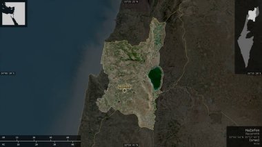 HaZafon, İsrail Bölgesi. Uydu görüntüleri. Ülke alanına karşı bilgilendirici örtülerle sunulan şekil. 3B görüntüleme