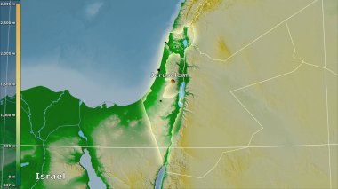 İsrail bölgesinde, efsanevi stereografik projeksiyondaki fiziksel harita - ana kompozisyon