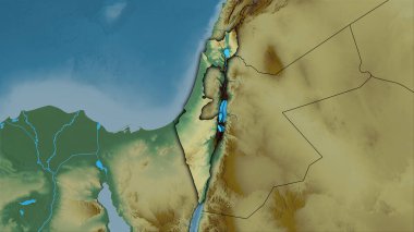 Stereografik projeksiyondaki topoğrafik yardım haritasında İsrail bölgesi - koyu parlak çizgili raster tabakalarının ham bileşimi