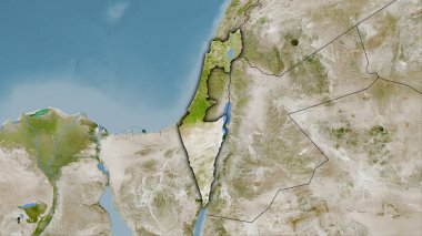 Uydu üzerinde İsrail bölgesi stereografik projeksiyondaki bir harita - koyu parlak çizgili raster tabakalarının ham bileşimi