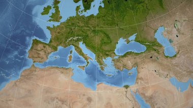 İtalya. Mahalle - ülkenin dış hatlarıyla uzak perspektif. uydu resimleri