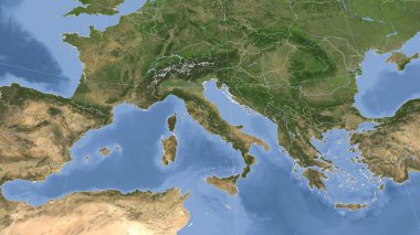 İtalya ve komşuları. Uzak eğimli perspektif - özet yok. uydu resimleri