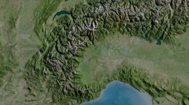 Piemonte, İtalya bölgesi. Uydu görüntüleri. Ülke alanına göre şekillendirilmiş. 3B görüntüleme