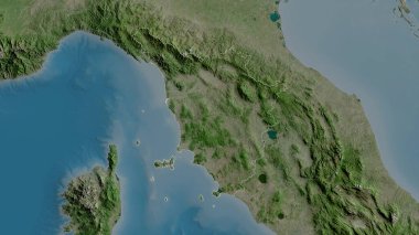 Toscana, İtalya bölgesi. Uydu görüntüleri. Ülke alanına göre şekillendirilmiş. 3B görüntüleme