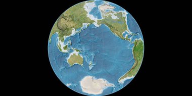 James Azimuthal projeksiyonundaki dünya haritası 170 Batı boylamı üzerine kuruludur. Uydu görüntüsü B - Raster 'ın nadide ve memnuniyet verici bileşimi. 3B illüstrasyon