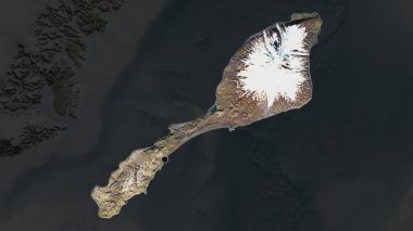 Jan Mayen 'in vurgulanmış bölgesi. Mahallesinin doyumsuz haritasında sermaye noktası var. Uydu görüntüleri