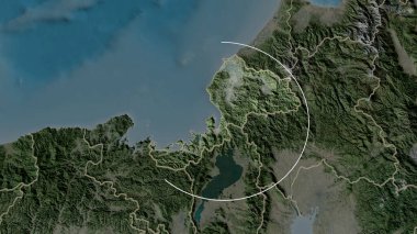 Fukui - Japon bölgesi yakınlaştırıldı ve ön plana çıkarıldı. Uydu görüntüleri. 3B görüntüleme
