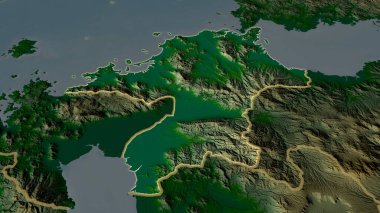 Fukuoka - Japonya vilayeti büyümüş ve sermaye ile vurgulanmıştır. Ana fiziksel manzara özellikleri. 3B görüntüleme