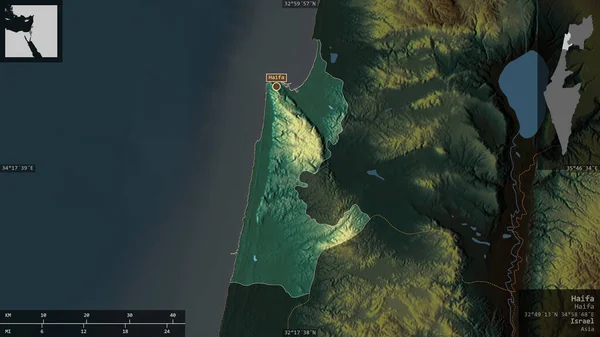 Haïfa District Israël Relief Coloré Avec Lacs Rivières Forme Présentée — Photo