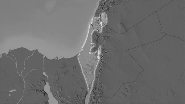 立体投影の二階の標高マップ上のイスラエルエリア 光輝く輪郭を持つラスター層の生の組成 — ストック写真