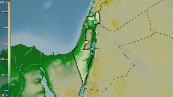 Physische Karte Innerhalb Des Israelischen Gebiets Der Stereographischen Projektion Mit — Stockfoto