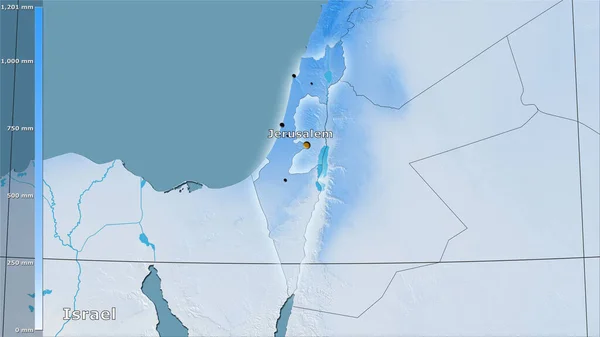 Årlig Nederbörd Inom Israels Område Den Stereografiska Projektionen Med Legend — Stockfoto