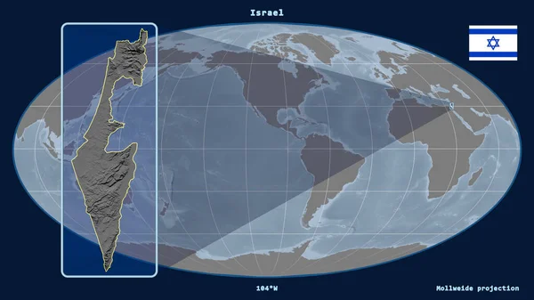 Zoomed Vista Israele Delineare Con Linee Prospettiche Contro Una Mappa — Foto Stock