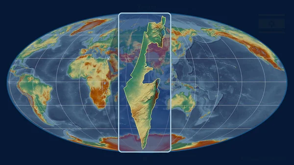 Zoomed View Israel Outline Perspective Lines Global Map Mollweide Projection — Stock Photo, Image