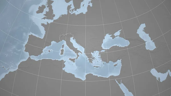 意大利 邻里关系 遥远的远景与国家的轮廓 灰度高程图 — 图库照片