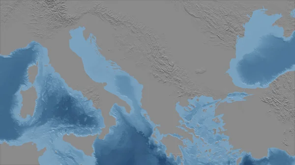 Italy Close Perspective Country Outline Grayscale Elevation Map — Stock Photo, Image